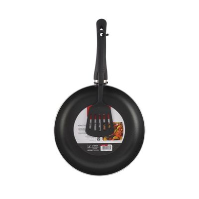 Delcasa 26 Cm Frypan With Nylon Turner- Dc2897| Strong Aluminum Body With Non-Stick Coating And Bakelite Handle| Compatible With Hot Plate, Halogen, Ceramic And Gas Stovetops| Perfect For Frying, Sauting, Tempering| Black