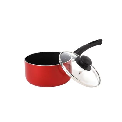 Delcasa 3 Piece Nonstick Cookware Set- Dc2898| Strong Aluminum Body With Non-Stick Coating And Bakelite Handle| Includes A Saucepan With Lid And A Frypan, Compatible With Hot Plate, Halogen, Ceramic And Gas Stovetops| Perfect For Frying, Sauting, Tempering| Red