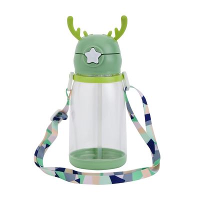 Delcasa 600 Ml Water Bottle- Dc2959| Kids Bottle With Push Button Cap, Plastic Straw And Portable Strap, Perfect For Home, School, Nursery| 100% Food-Grade, Bpa-Free And Eco-Friendly| Elegant, Sturdy, Portable And Leak-Proof Design With Graphics| Blue