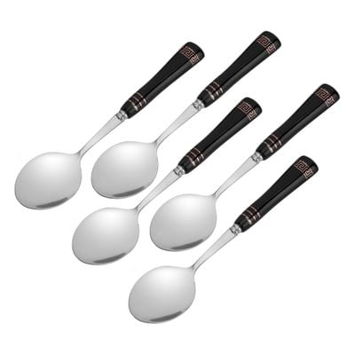 Delcasa 5-Piece Table Spoon- Dc2976| Stylish, Light-Weight And 100% Food-Grade| Stainless Steel And Ceramic Construction, For Preparing And Serving Food, Suitable For Dining Table, Home And Restaurant| Dishwasher-Safe And Premium-Quality| Silver And Black