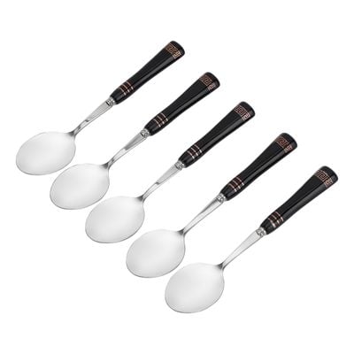 Delcasa 5-Piece Table Spoon- Dc2976| Stylish, Light-Weight And 100% Food-Grade| Stainless Steel And Ceramic Construction, For Preparing And Serving Food, Suitable For Dining Table, Home And Restaurant| Dishwasher-Safe And Premium-Quality| Silver And Black