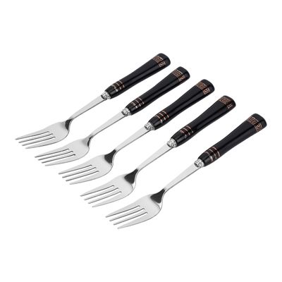 Delcasa 5-Piece Table Fork- Dc2977| Stylish And Light-Weight, 100% Food-Grade, Stainless Steel And Ceramic Construction| Suitable For Dining Table, Home And Restaurant| Ideal For Pasta, Rice Dishes, Meat Or Vegetables, Dishwasher-Safe| Silver And Black