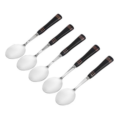 Delcasa Tea Spoon- Dc2978| Pack Of 5, Stylish Finish, Light-Weight And 100% Food-Grade, Stainless Steel And Ceramic| Suitable For Dining Table, Home And Restaurant| Dishwasher-Safe And Easy To Maintain| Silver And Black