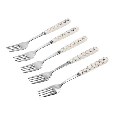 Delcasa 5-Piece Table Fork- Dc2980| Stylish And Light-Weight, 100% Food-Grade, Stainless Steel And Ceramic Construction| Suitable For Dining Table, Home And Restaurant| Ideal For Pasta, Rice Dishes, Meat Or Vegetables, Dishwasher-Safe| Silver And White