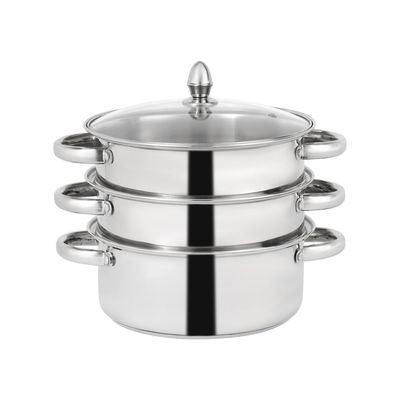 Delcasa 3 Layer Steamer Pot- Dc2931| 24 Cm, 4 L Capacity, 3 Racks Stainless Steel Steamer, With Fine Holes| Premium-Quality, Food-Grade, Healthy And Hygienic| Induction Compatible, Durable Construction With Firm Heat-Resistant Handles| Mirror Finish, Silver