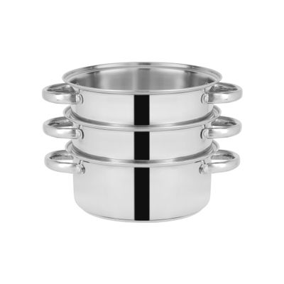 Delcasa 3 Layer Steamer Pot- Dc2931| 24 Cm, 4 L Capacity, 3 Racks Stainless Steel Steamer, With Fine Holes| Premium-Quality, Food-Grade, Healthy And Hygienic| Induction Compatible, Durable Construction With Firm Heat-Resistant Handles| Mirror Finish, Silver