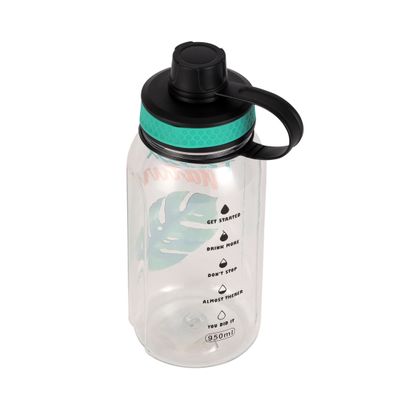 Delcasa 950 Ml Water Bottle- Dc3110| Transparent Plastic Bottle With Lid And Secure Lock| Water Bottle For School, Office And Gym| Leak-Proof And Eco-Friendly| Food-Grade And Elegant Design| Tropical Design