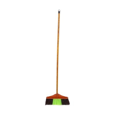 Delcasa Floor Broom With A Long Wooden Handle- Dc3113| Large And Wide Broom Head, Dense Bristles| Compatible With All Floor Types| Ideal For Sweeping And Cleaning Room, Bathroom, Kitchen| Premium-Quality, Highly Durable, Light-Weight And Elegant Design| Green And Brown