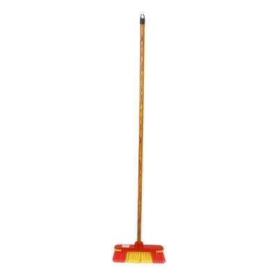 Delcasa Floor Broom With A Long Wooden Handle- Dc3114| Large And Wide Broom Head, Dense Bristles| Compatible With All Floor Types| Ideal For Sweeping And Cleaning Room, Bathroom, Kitchen| Premium-Quality, Highly Durable, Light-Weight And Elegant Design| Green And Yellow