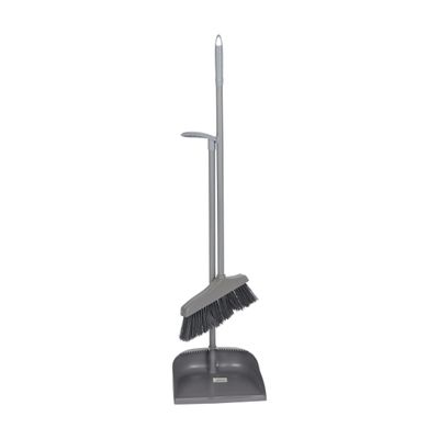 Delcasa Dustpan And Brush With A Long Handle-Dc3120| Large And Wide Brush Head Durable Dense Bristles With Handle And Comfortable Grip| Multi-Purpose Cleaning Tool Perfect For Home, Kitchen, Office, Hospital Use| Highly Durable, Light-Weight And Elegant Design| Grey And Blue