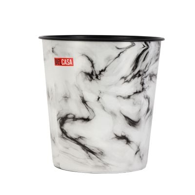 Delcasa Plastic Dustbin- Dc2987| Stylish And Durable Trash Can For Home, Office, Bathroom, School, Restaurant| Multi-Purpose Plastic Bin With Sturdy Construction And Marble Finish| White And Black