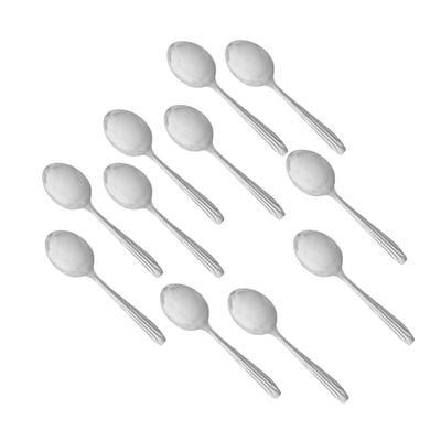 Delcasa 12-Piece Table Spoon- Dc3146/ Stylish, Light-Weight And 100% Food-Grade/ Stainless Steel Construction, For Preparing And Serving Food, Suitable For Dining Table, Home And Restaurant/ Dishwasher-Safe And Non-Magnetic/ Silver 