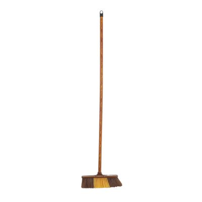 Delcasa Floor Broom With A Long Wooden Stick- Dc3117/ Large And Wide Head, Dense Bristles, Split Brush End/ Compatible With All Floor Types/ Ideal For Sweeping And Cleaning Room, Bathroom, Kitchen/ Highly Durable, Light-Weight And Elegant Design/ Brown