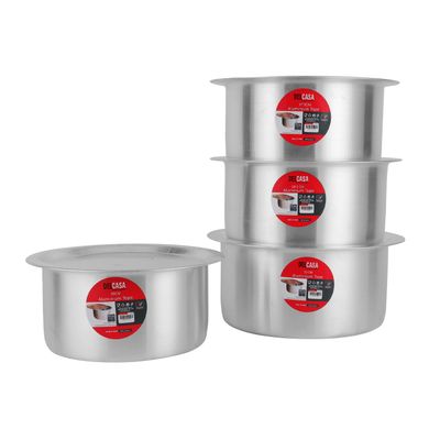 Delcasa 4 Piece Flat Bottom Tope Set- Dc2679|26 Cm, 27.5 Cm, 28.5 Cm And 30 Cm Pots, With Lids, Perfect For Sauting, Frying, Boiling, Etc.| Kitchen Use, Versatile And Strong Aluminium Construction| Silver