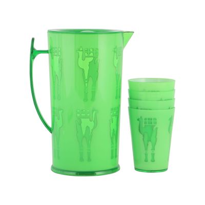 Delcasa 5-Piece Drink Set- Dc3103/ Plastic Jug And 4 Water Glasses Set With 2400 Ml Capacity/ Unbreakable Design With Lid, For Juices, Squashes, Milk, Slushies/ Wide-Mouth, Food Grade, Easy To Clean/ Green