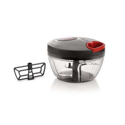 Delcasa 3 Blade Smart Pull Chopper- Dc3142/ Rustproof Stainless Steel Blade Suitable For Chopping, Mincing, Dicing, Slicing, Vegetables And Fruits/ Transparent And Durable Body, Food Grade And Bpa Free Set With Paddle Attachment For Effective Use/ Detachable Parts For Easy Cleaning/ Grey And Red