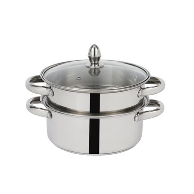 Delcasa 2 Layer Steamer Pot- Dc2930| 22 Cm, 3.0 L Capacity Stainless Steel Steamer, With Fine Holes| Premium-Quality, Food-Grade, Healthy And Hygienic| Induction Compatible, Durable Construction With Firm Heat-Resistant Handles| Mirror Finish, Silver