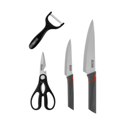 Delcasa Kitchen Cutting Set- Dc2948| Pack Of 4 Set, Includes Chef Knife, Utility Knife, Scissors And Peeler| Ergonomic Design With Comfortable Polymer Handle And Sharp Stainless Steel Head| Perfect For Residential And Commercial Use| Black