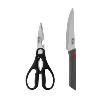 Delcasa Kitchen Cutting Set- Dc2953| Pack Of 2 Set, Includes Utility Knife And Scissors| Ergonomic Design With Comfortable Polymer Handle And Sharp Stainless Steel Head| Perfect For Residential And Commercial Use| Black