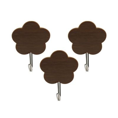 Delcasa Sticky Hook- Dc2965| Pack Of Three, Maximum Capacity: 3.0 Kg, Flower-Shaped Hook For Clothes, Hats, Scarves, Kitchen Supplies, Etc.| Multi-Purpose Sticky Hook, Easy To Install| Brown