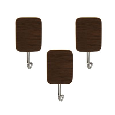 Delcasa Sticky Hook- Dc2967| Pack Of Five, Maximum Capacity: 3.0 Kg, Rectangle-Shaped Hook For Clothes, Hats, Scarves, Kitchen Supplies, Etc.| Multi-Purpose Sticky Hook, Easy To Install| Brown