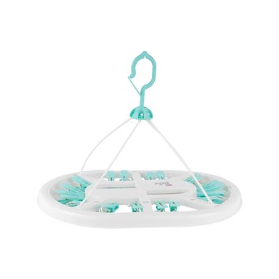 Delcasa Plastic Oval Cloth Drying Hanger- Dc2971| Premium Construction With 18 Clips And Convenient 360-Degree Rotatable Neck| Perfect For Drying Clothes, Handkerchief, Towels, Undergarments, Socks, Etc.| White And Blue