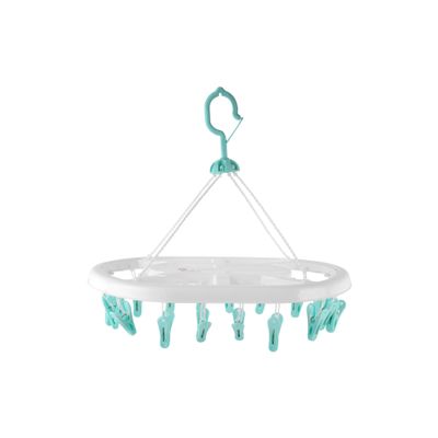 Delcasa Plastic Oval Cloth Drying Hanger- Dc2971| Premium Construction With 18 Clips And Convenient 360-Degree Rotatable Neck| Perfect For Drying Clothes, Handkerchief, Towels, Undergarments, Socks, Etc.| White And Blue
