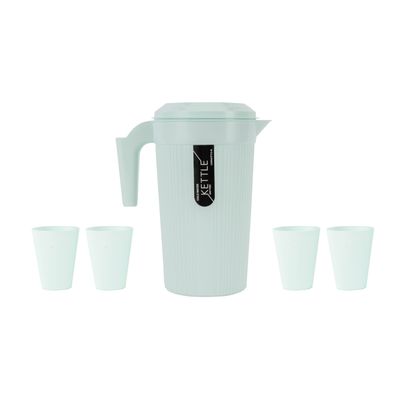 Delcasa 5-Piece Drink Set- Dc3055/ Plastic Jug And 4 Water Glasses Set With 2400 Ml Capacity/ Unbreakable Design With Lid, For Juices, Squashes, Milk, Slushies/ Wide-Mouth, Food Grade, Easy To Clean/ Grey