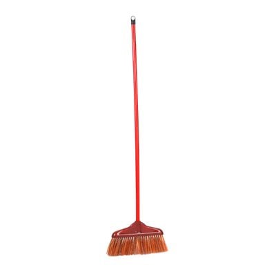 Delcasa Floor Broom With A Long Wooden Stick- Dc3043/ Large And Wide Head, Dense Bristles, Split Brush End/ Compatible With All Floor Types/ Ideal For Sweeping And Cleaning Room, Bathroom, Kitchen/ Highly Durable, Light-Weight And Elegant Design/ Orange