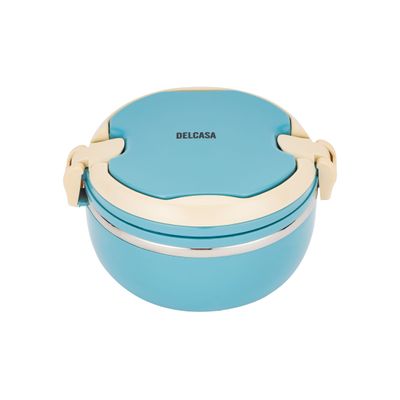 Delcasa 1500 Ml Lunch Box - Dc3092/ With 2 Layers, Round Tiffin With Stainless Steel Inner/ 100% Food-Grade, Bpa-Free, Airtight And Leakproof Container For Kids And Adults, To Keep Food Fresh/ Compact, Portable Design With Handle/ Green