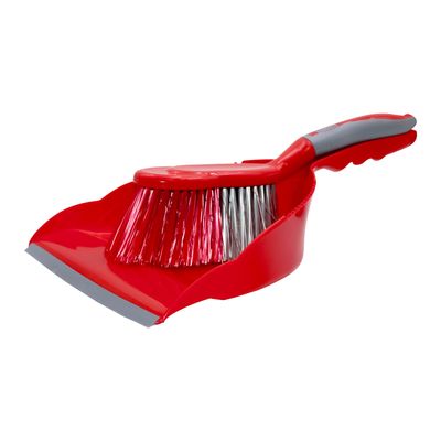 Delcasa Dustpan With Brush-Dc3099/ With Durable Split Bristles And Comfortable Grip/ Multi-Purpose Cleaning Tool Perfect For Home, Kitchen, Office Use/ Light-Weight And Elegant Design/ Red And Grey