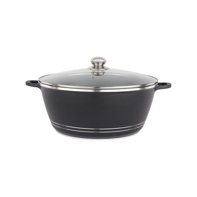 Delcasa 36 Cm Die Cast Casserole- Dc3204/ Non-Stick Aluminium Cookware With Non-Stick Coating, Compatible With Hot Plate, Halogen, Gas Cooktops/ With Tempered Glass Lid, Perfect For Cooking Stews, Curries, Soups, Rice, Etc. / Black