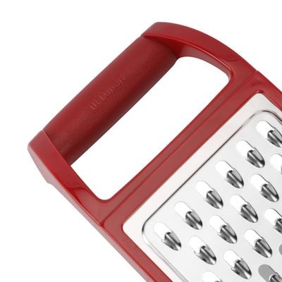 Delcasa Stainless Steel 3-In-1 Flat Grater- Dc3188/ With Abs Frame, Tpr Bottom, Gripped Handle, Light-Weight And Compact Design/ Dishwasher Safe, Multiple Grating Style, Suitable For Any Kind Of Grating Fruits, Vegetables, Cheese, Etc./ Silver And Maroon