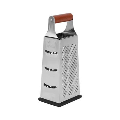 Delcasa Stainless Steel 4-Sided Grater- Dc3189/ With Wooden Handle, Light-Weight And Compact Design/ Classic, Dishwasher Safe, Multiple Grating Style, Suitable For Any Kind Of Grating Fruits, Vegetables, Cheese, Etc./ Silver 