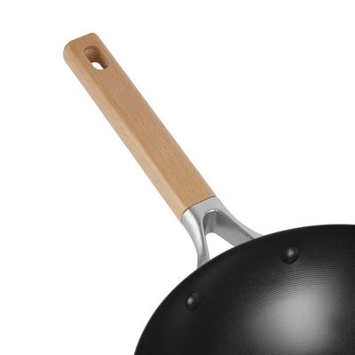 Delcasa 28 Cm Carbon Steel Wok Pan With Non-Stick Coating- Dc3190/ With Wooden Handle, And 3.80 Liter, Stylish Design/ Perfect For Deep And Shallow Frying/ Black And Brown