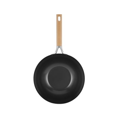 Delcasa 28 Cm Carbon Steel Wok Pan With Non-Stick Coating- Dc3190/ With Wooden Handle, And 3.80 Liter, Stylish Design/ Perfect For Deep And Shallow Frying/ Black And Brown