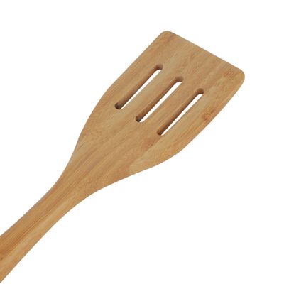 Delcasa Bamboo Slotted Spatula- Dc3163/ Natural Wood Turner With A Stylish Long Heat-Resistant Handle/ Ideal For Serving, Transferring And Cooking Food, Flipper For Pancake, Fish, Egg/ Highly Durable, Light-Weight/ Brown