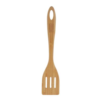 Delcasa Bamboo Slotted Spatula- Dc3163/ Natural Wood Turner With A Stylish Long Heat-Resistant Handle/ Ideal For Serving, Transferring And Cooking Food, Flipper For Pancake, Fish, Egg/ Highly Durable, Light-Weight/ Brown