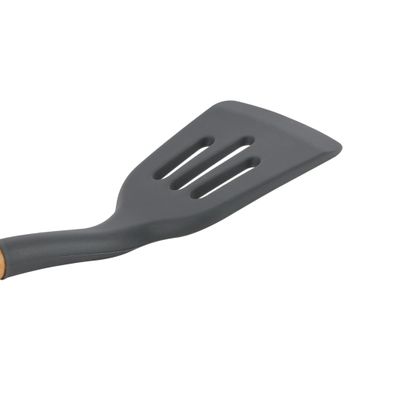 Delcasa Silicone Slotted Turner- Dc3173/ With Wooden Handle, Stylish And Long/ Gentle On Cookware, Ideal For Serving, Transferring, Draining And Cooking Food/ Highly Durable, Light-Weight, Versatile Uses/ Black And Brown