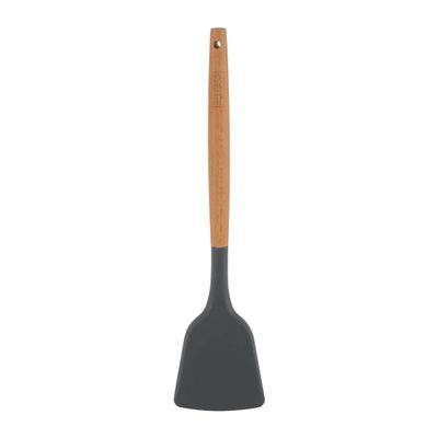 Delcasa Silicone Turner- Dc3174/ With Wooden Handle, Perfect For Flipping, Transferring And Tossing, Suitable For Non-Stick Cookware/ Elegant And Lightweight Design, Foodgrade Kitchenware/ Black And Brown