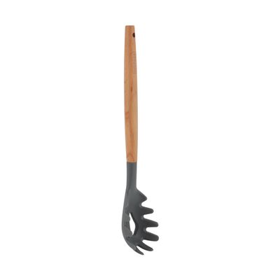 Delcasa Silicone Spaghetti Server- Dc3177/ With Wooden Handle, Ideal For Handling Pasta, Noodles, Spaghettis, Etc./ Deep Server With Comfortable Hand/ Perfect For Non-Stick Cookware, Elegant And Lightweight Design/ Black And Brown