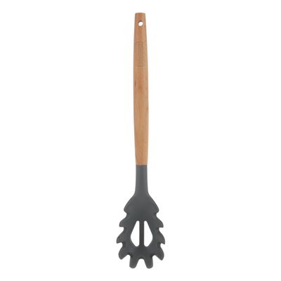 Delcasa Silicone Spaghetti Server- Dc3177/ With Wooden Handle, Ideal For Handling Pasta, Noodles, Spaghettis, Etc./ Deep Server With Comfortable Hand/ Perfect For Non-Stick Cookware, Elegant And Lightweight Design/ Black And Brown