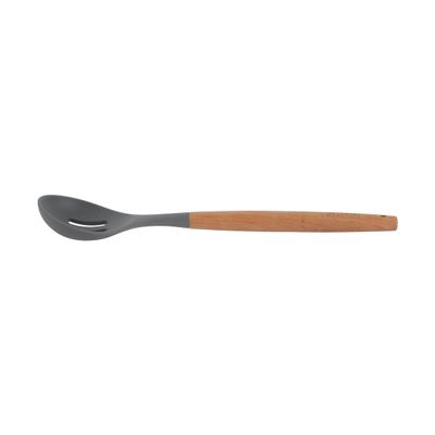 Delcasa Silicone Slotted Spoon- Dc3178/ Ideal For Serving Main Dish, Straining Pasta Or Vegetables/ Deep Spoon With Comfortable Wooden Handle/ Perfect For Non-Stick Cookware, Elegant And Lightweight Design, Foodgrade/ Black And Brown