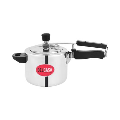 Delcasa 3 Liters Aluminum Pressure Cooker- Dc3336/ Equipped With Whistling And Safety Valve And Inner Lid/ Durable Construction With Firm And Comfortable Bakelite Handles/ Compatible With Gas, Hotplate, Ceramic And Halogen Cooktops/ Silver, 5 Year Warranty