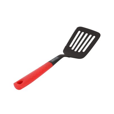 Delcasa Nylon Slotted Turner- Dc3222/ With Pp Handle, Stylish And Long, Diamond Textured/ Gentle On Cookware, Ideal For Serving, Transferring, Draining And Cooking Food/ Highly Durable, Light-Weight, Versatile Uses/ Black And Red