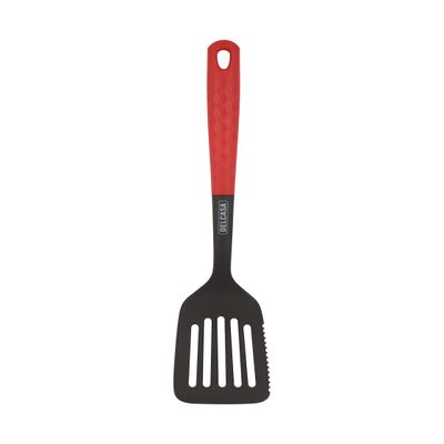 Delcasa Nylon Slotted Turner- Dc3222/ With Pp Handle, Stylish And Long, Diamond Textured/ Gentle On Cookware, Ideal For Serving, Transferring, Draining And Cooking Food/ Highly Durable, Light-Weight, Versatile Uses/ Black And Red