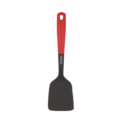 Delcasa Nylon Turner- Dc3223/ With Pp Handle, Stylish And Long, Diamond Textured, With Cutting Edge, Perfect For Flipping, Transferring And Tossing, Suitable For Non-Stick Cookware/ Elegant And Lightweight Design, Foodgrade Kitchenware/ Black And Red