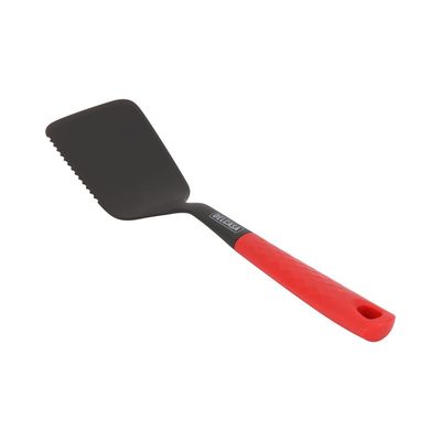 Delcasa Nylon Turner- Dc3223/ With Pp Handle, Stylish And Long, Diamond Textured, With Cutting Edge, Perfect For Flipping, Transferring And Tossing, Suitable For Non-Stick Cookware/ Elegant And Lightweight Design, Foodgrade Kitchenware/ Black And Red