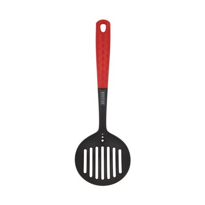 Delcasa Nylon Skimmer- Dc3225/ With Stylish Long Diamond Finish Handle, Ideal For Cooking, Drain And Serving Food/ Food-Grade, Elegant And Lightweight Design/ Black And Red