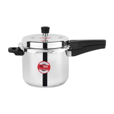 Delcasa 5 Liters Stainless Steel Pressure Cooker- Dc3305/ Equipped With Whistling And Safety Valve And Inner Lid, Sandwich Bottom/ Durable Construction With Firm And Comfortable Handles/ Compatible With Induction, Gas, Hotplate, Ceramic And Halogen Cooktops/ Silver, 5 Year Warranty